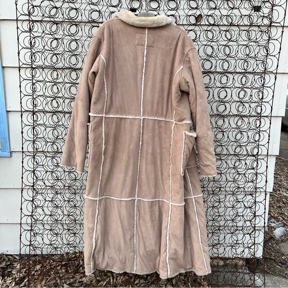 Big Chill Faux Shearling Leather Patchwork Penny Lane Full Length Trench Coat - Picture 2 of 5